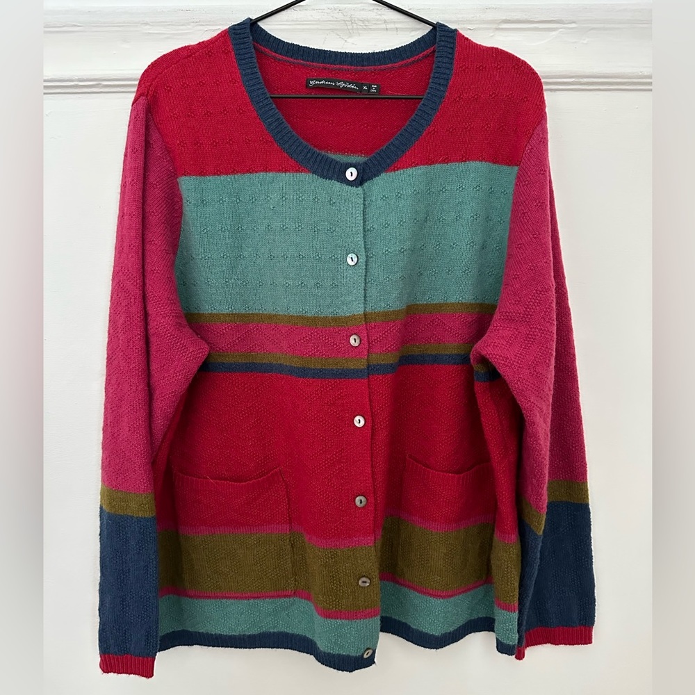 Women`s Gudrun Sjoden  Cardigan  Wool Multicolored Pink Green Blue Boho Size XL